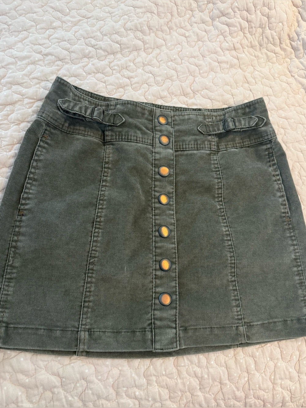 Gap Button-Front Adjustable Corduroy Mini Skirt in Olive Green/Gray